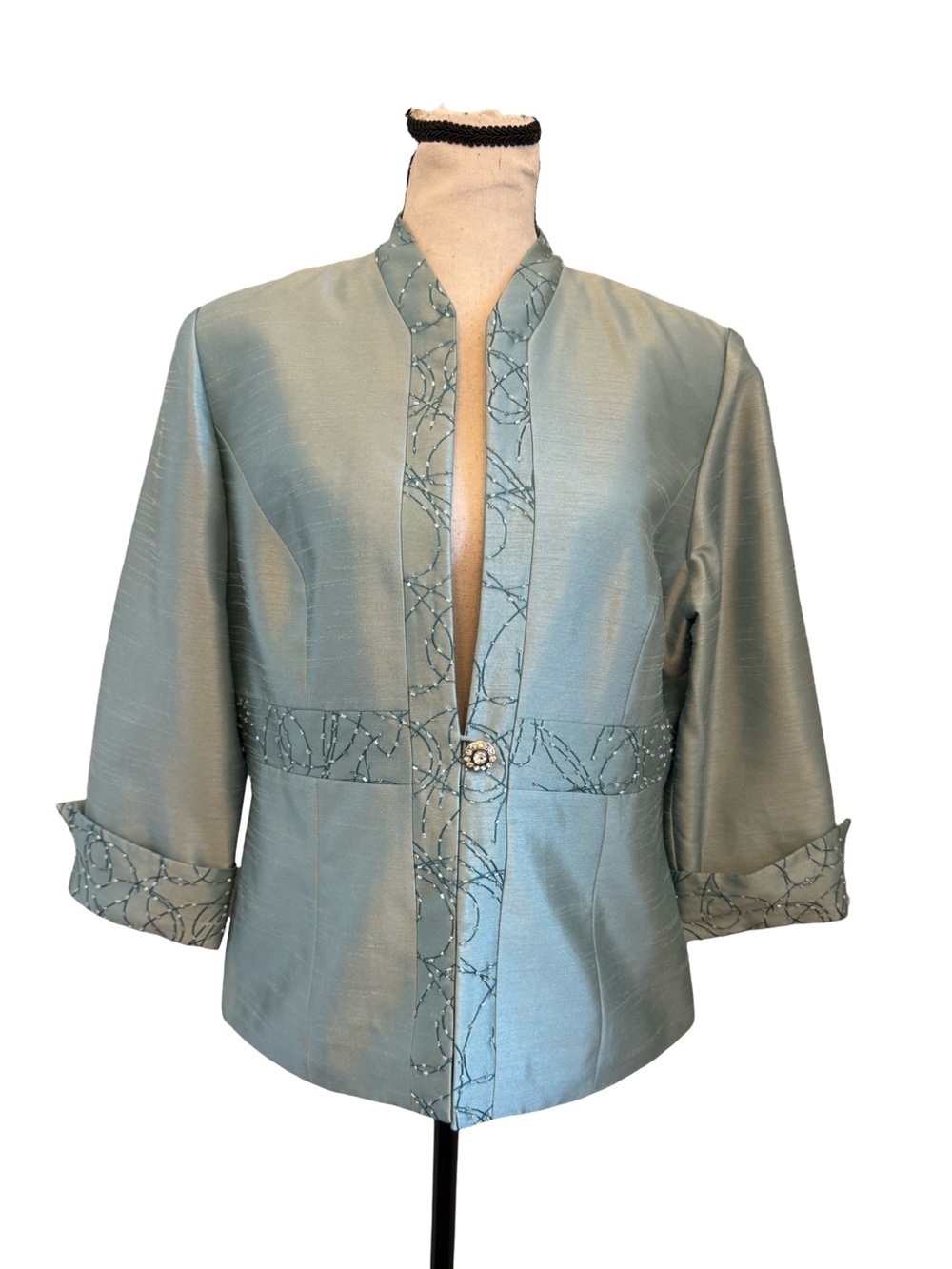 Jessica Howard Petite Teal Blue Beaded Formal Jacket Blazer Size 12P